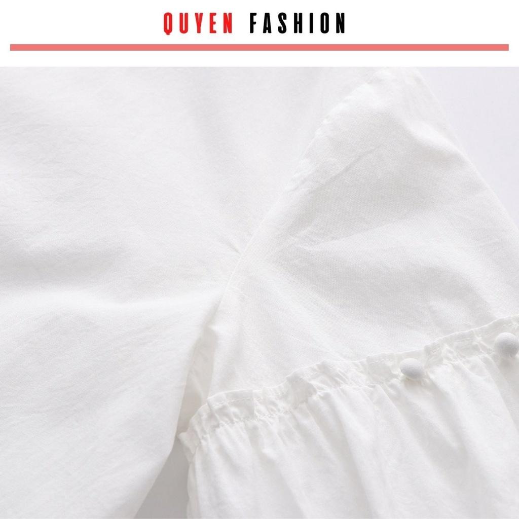 Áo sơ mi cổ bèo công sở Quyên Fashion AA551 màu trắng cổ bèo basic trẻ trung