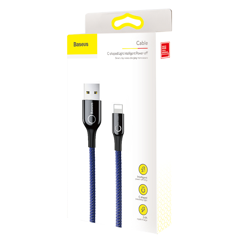 Cáp sạc iPhone Baseus C-shaped Light Intelligent power-off Cable Blue CALCD-03 - Hàng chính hãng