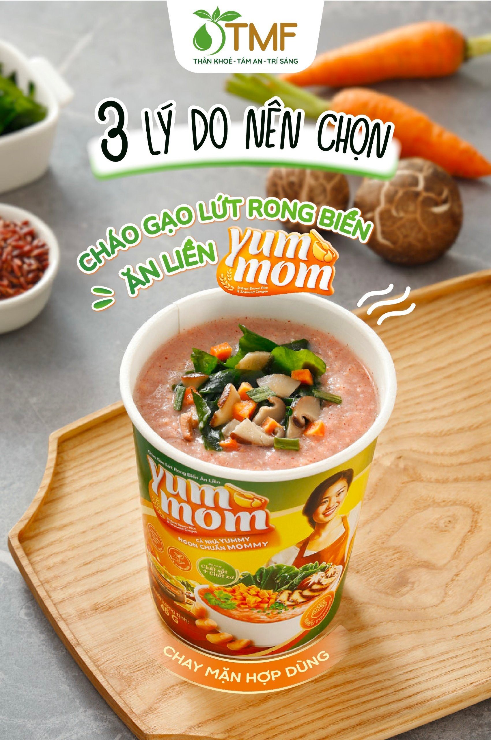 Cháo gạo lứt rong biển yến mạch ăn liền 45g TÂM MINH FOODS cho bé ăn dặm