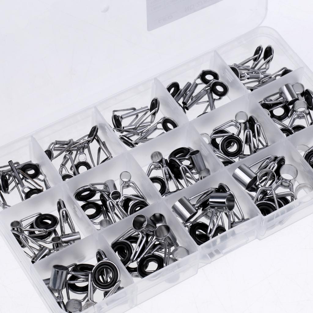 75pcs Fishing Rod Guides Tip Rings Set Rod Repair Kit DIY Eye Ring with Box