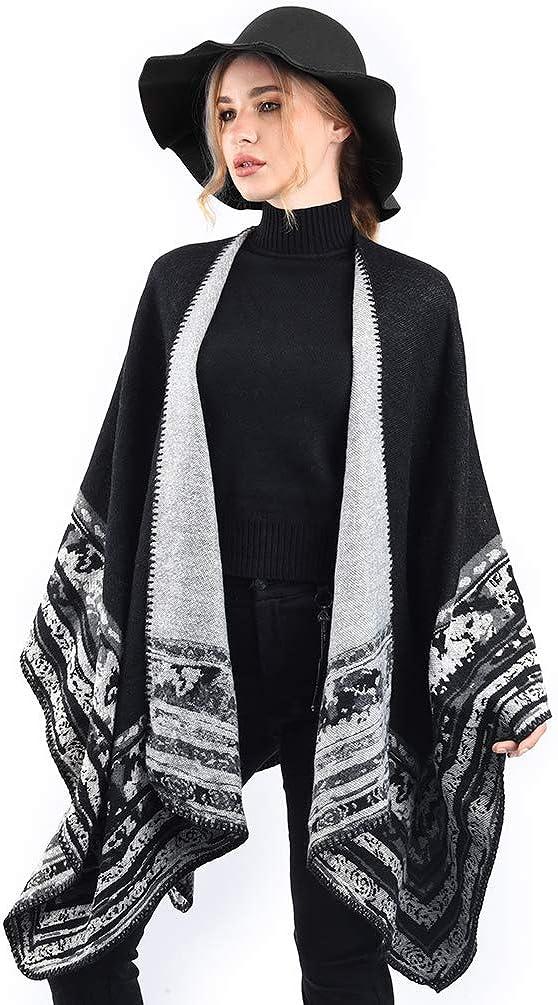 Poncho Retro Shawl Open Women - Áo len dệt kim dài tay dài
