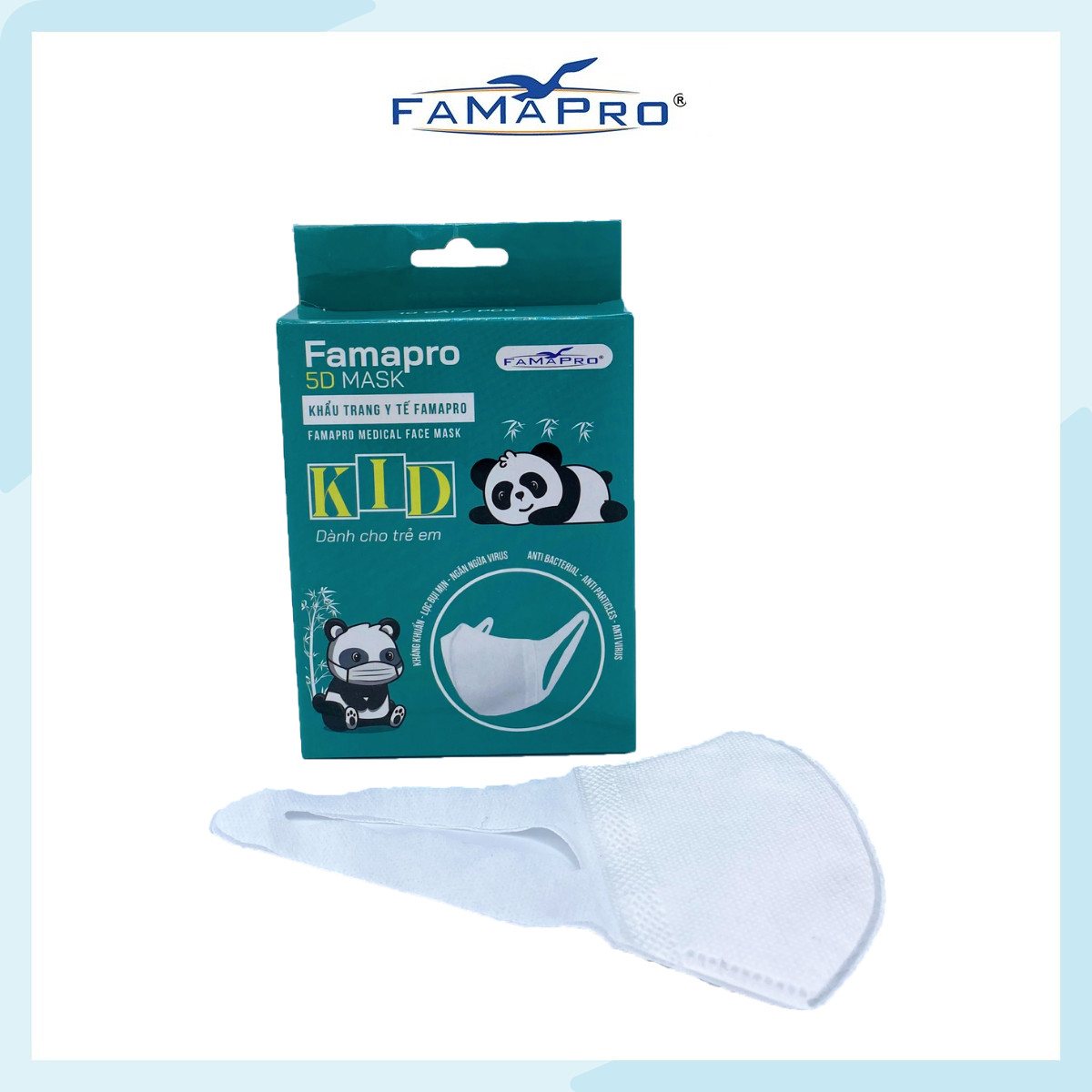 Khẩu trang y tế trẻ em quai vải Famapro 5D Mask Kid - Bé Dưới 10 Tuổi [ HỘP ]