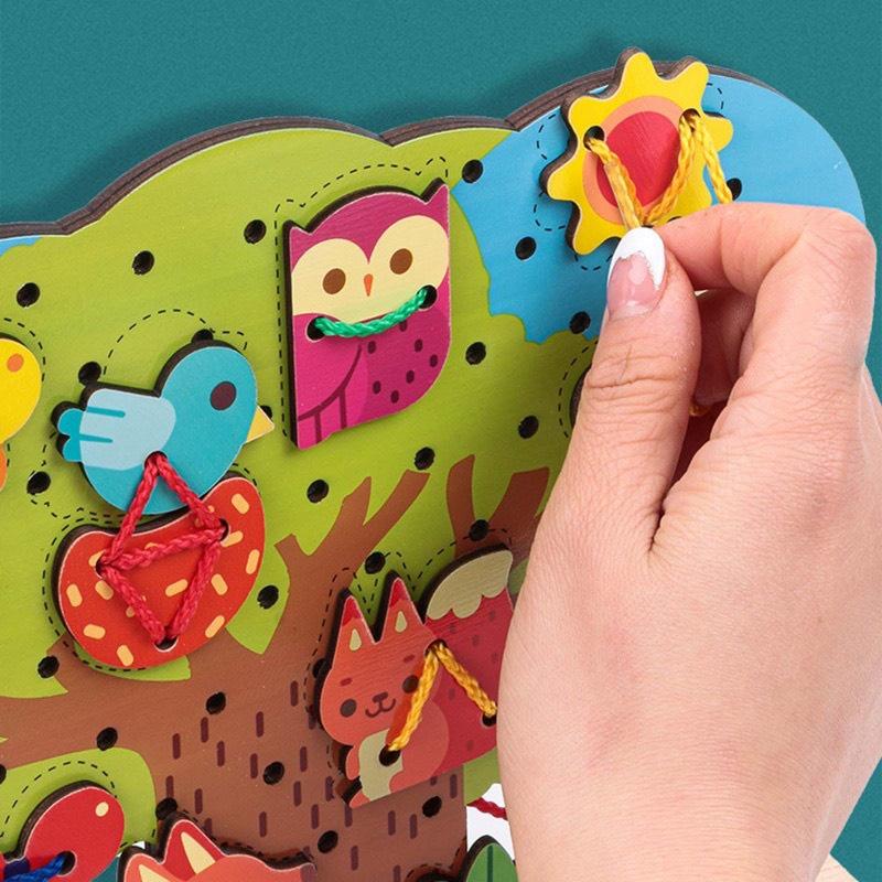 Đồ chơi Montessori Puzzle hạt gỗ luồn cây-dụng cụ dạy học toán tương tác trẻ em