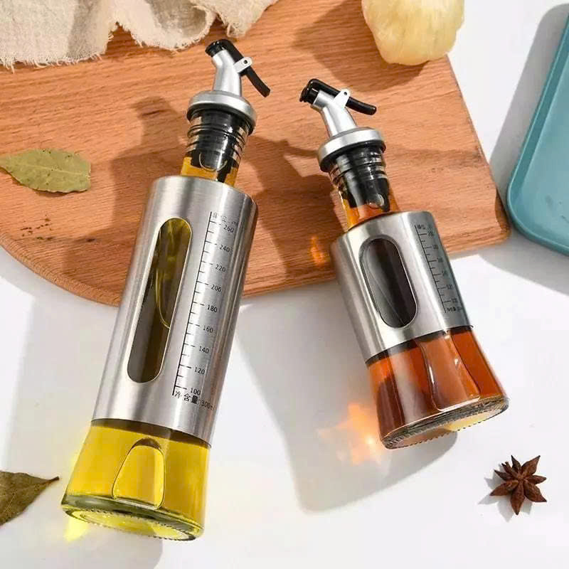 Bình Đựng Dầu Ăn, Nước Mắm  200ML  Thủy Tinh Bọc Inox – Kiểu Dáng Hiện Đại, Bền Đẹp