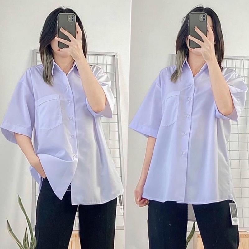 Áo Sơ Mi Nữ Form Rộng Tay Lỡ Kiểu Dáng Basic Dáng Suông Style Đi Học Hàng Loại 1