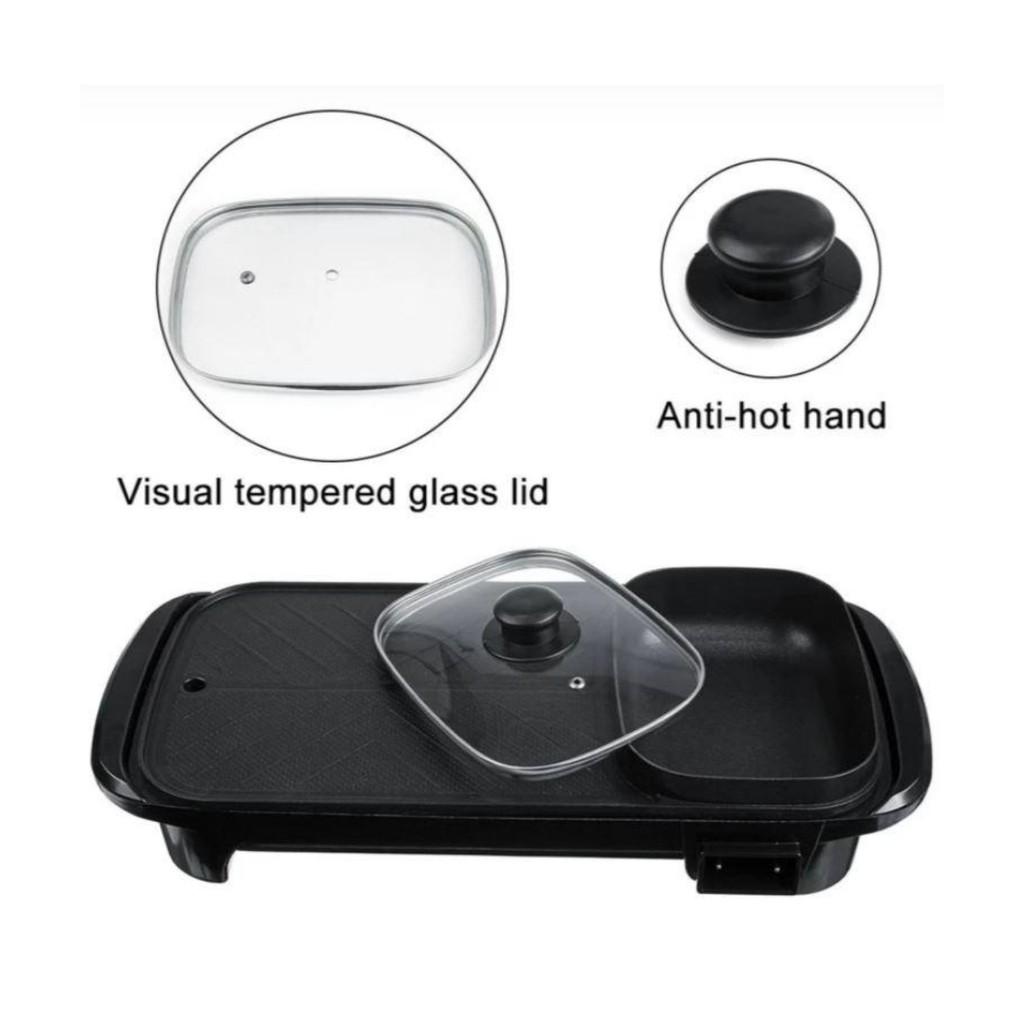 Bếp Lẩu Nướng 2 Trong 1 Chữ Nhật POT-159 1300W, Bếp Lẩu Nướng Không Khói BBQ Hàn Quốc - BẢO HÀNH 12 THÁNG