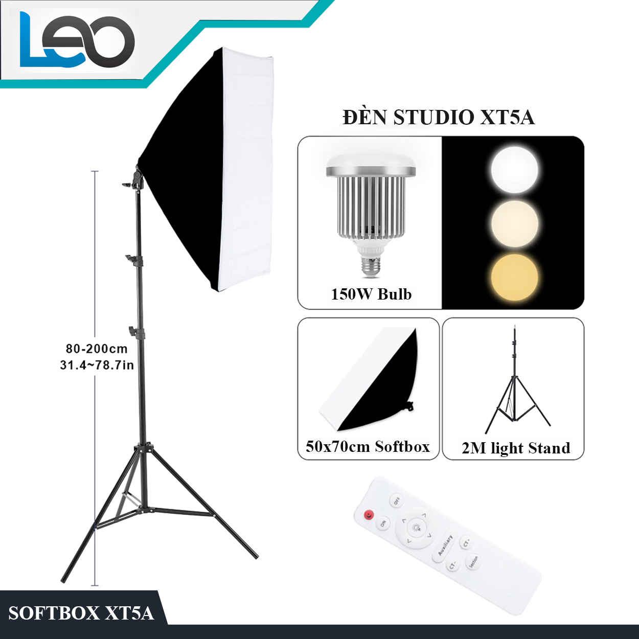 Bộ đèn studio chụp ảnh, quay phim, Livestream chuyên nghiệp, cao 1.7m softbox 50x70cm