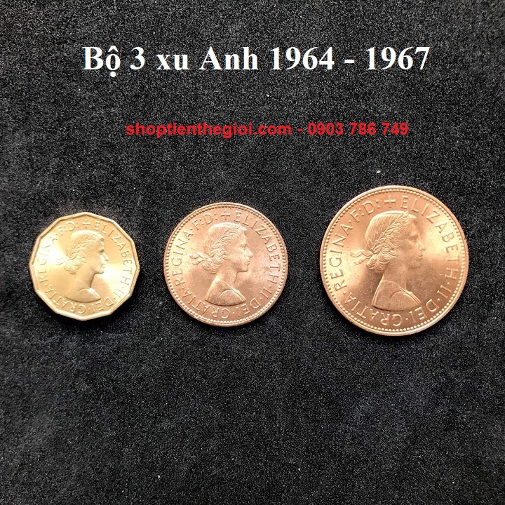 Sưu Tầm Xu Thế Giới - Bộ 3 xu Anh 1964-1967, xu sưu tầm phong thuỷ quà tặng - SP005174