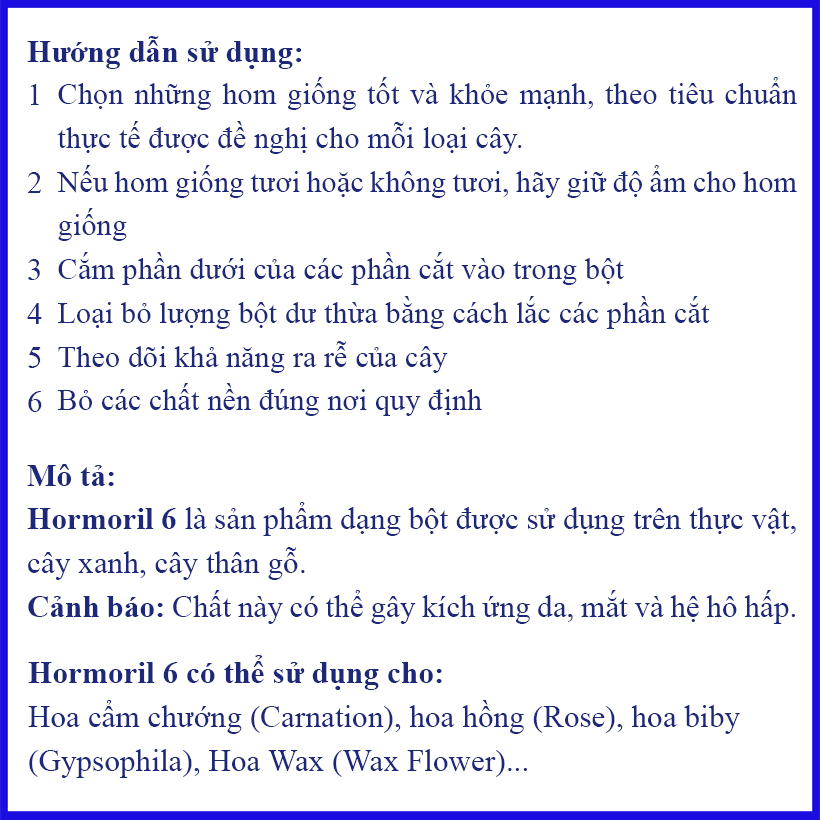 Bột Kích Ra Rễ Israel cho cây Thân Gỗ Hormoril 6, kích thích ra rễ nhanh, sử dụng giâm, chiết các loại cây thân cứng như cây hoa hồng, hoa giấy