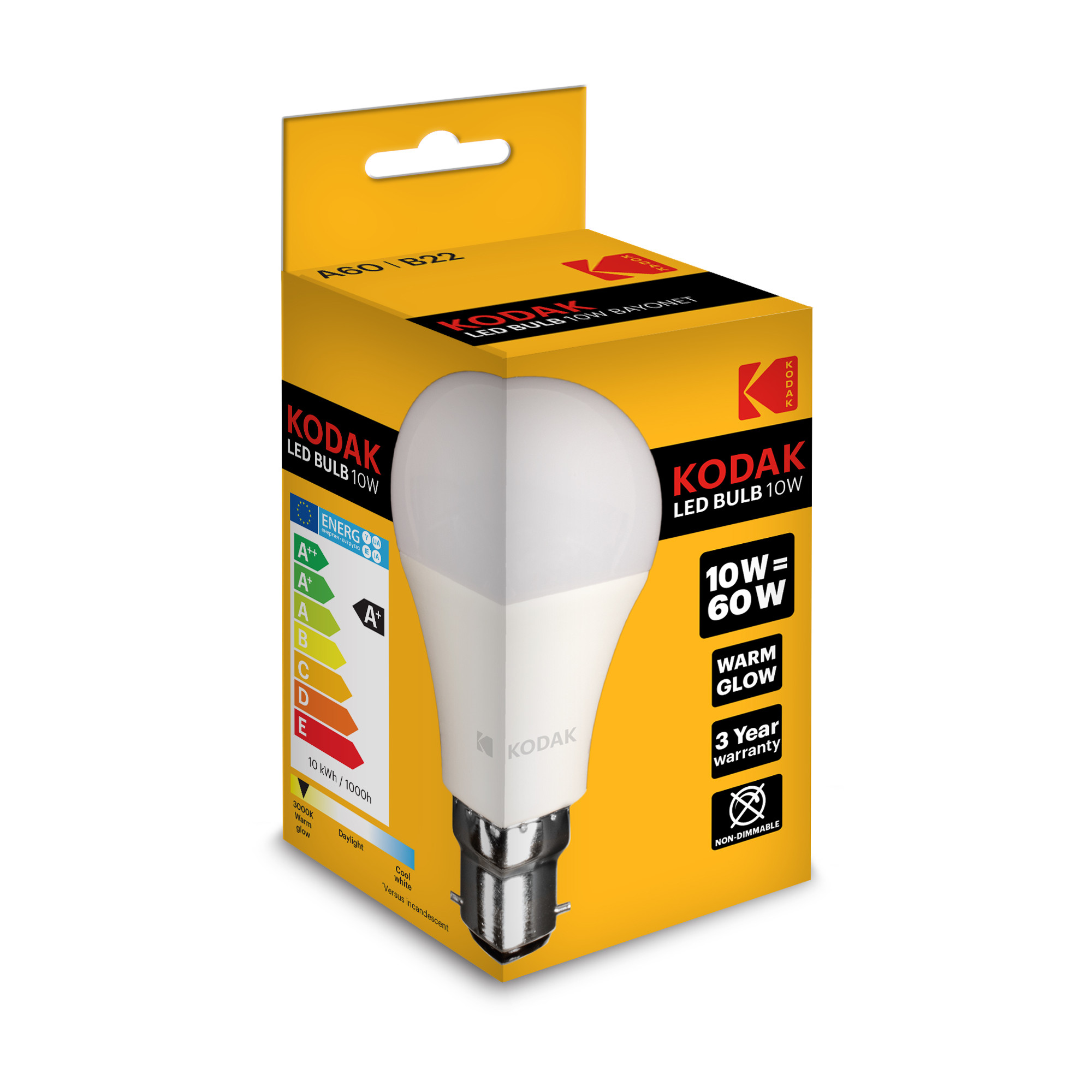 Bóng Đèn Kodak Led Bulb 10W/60W A60 -B22 Ánh Sáng Ấm UBL IL0327
