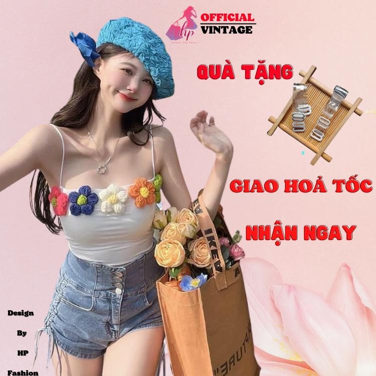 Áo 2 dây bún nữ đẹp phối hoa, áo croptop ôm body sang chảnh dễ thương kiểu hàn quốc A204