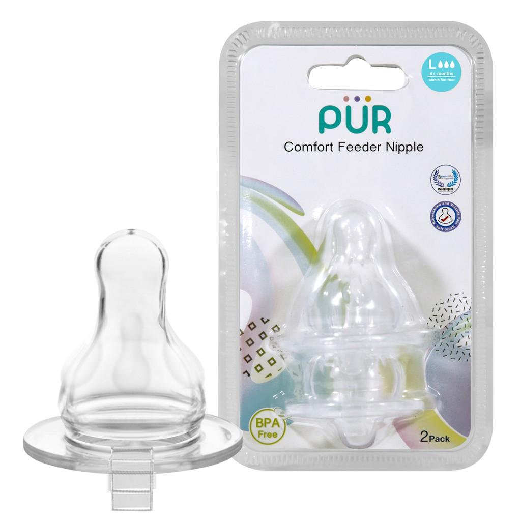 Combo bình sữa cổ thường Pur Comfort Feeder 250ml kèm núm + vỉ 2 núm 1613 size L