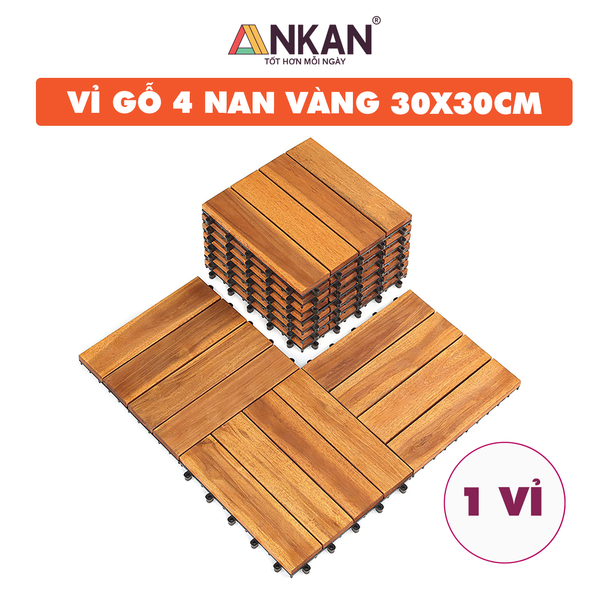Vỉ Gỗ Lót Sàn Ban Công Cao Cấp 4 Nan – Chống Thấm, Bền Bỉ, Màu Vàng Sang Trọng