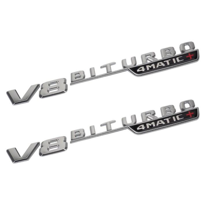Bộ 2 Decal tem chữ V8 Biturbo 4Matic dán hông xe ô tô - Chất liệu nhựa ABS cao cấp được mạ Crom - 2 màu