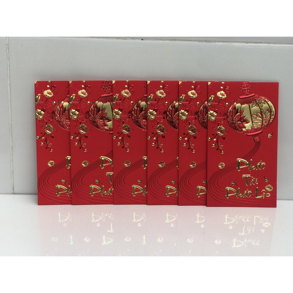 Set 6 bao lì xì đỏ, lixi tết in chữ nổi 3D truyền thống