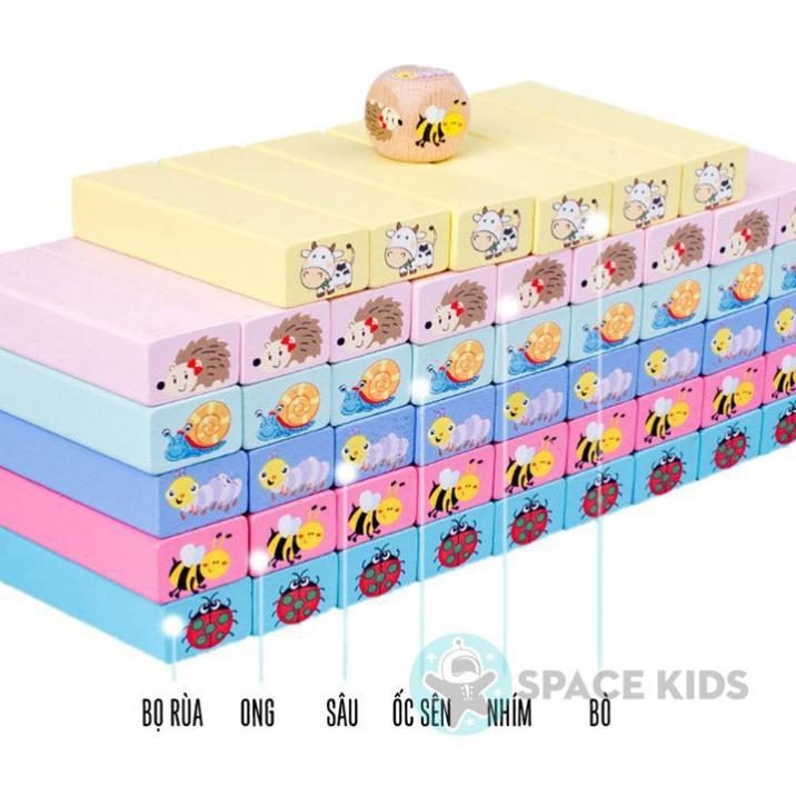 Đồ chơi cho bé Rút gỗ 51 chi tiết kèm xúc xắc in hình con vật cho bé vui chơi