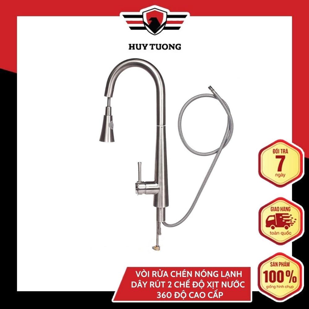 Vòi rửa chén, bát nóng lạnh dây rút 2 chế độ xịt nước Inox SUS304 nóng lạnh xoay 360 độ cao cấp