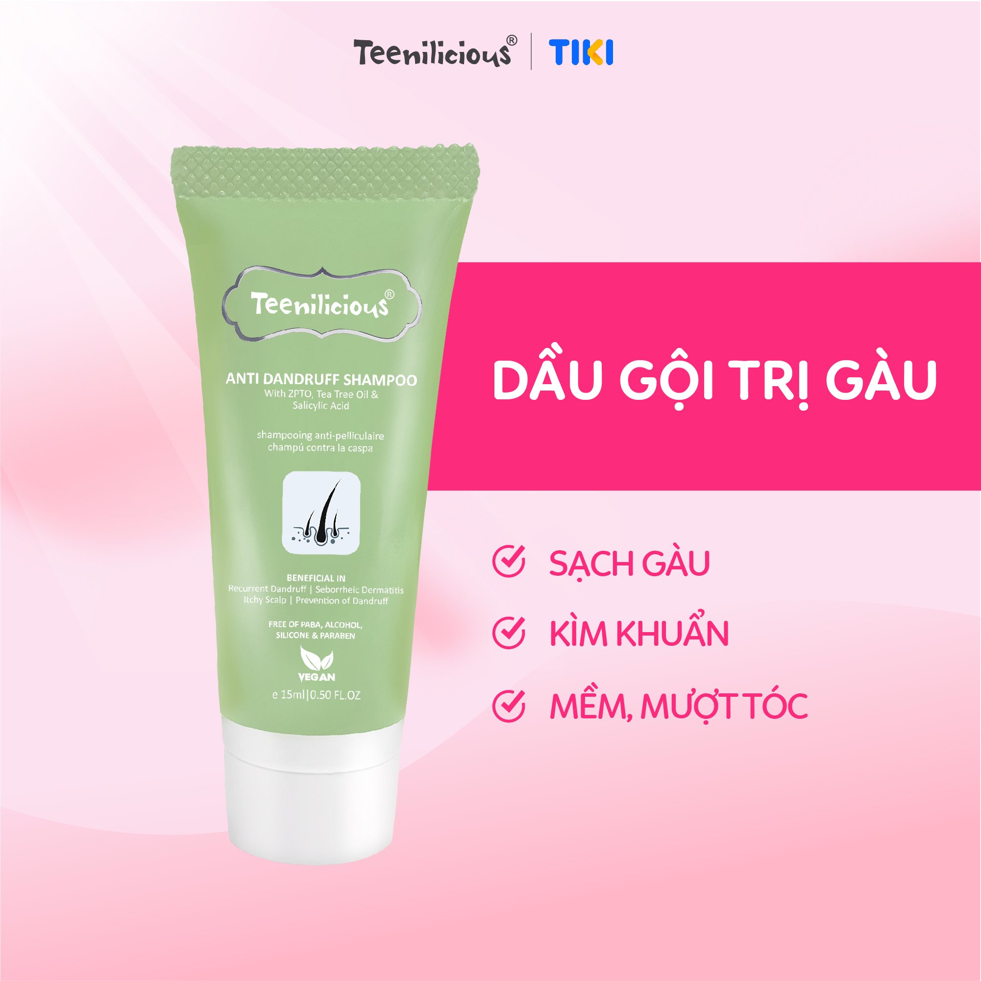[Minisize] Dầu Gội Teenilicious Anti Dandruff Shampoo Hỗ Trợ Giảm Gàu,Giảm Ngứa Giảm Rụng Tóc - 15ml