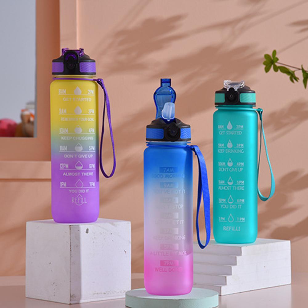 Bình Đựng Nước 1L Dễ Thương Có Vạch Báo Giờ Uống Nước Chống Rò Rỉ