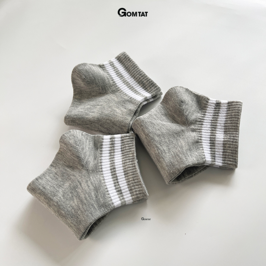 Tất Nữ Cổ Ngắn GOMTAT Họa Tiết 2 Sọc, Chất Liệu Cotton Cao Cấp Mềm Mại, Thoáng Khí - LISU21-NGAN-2SOC-XAM