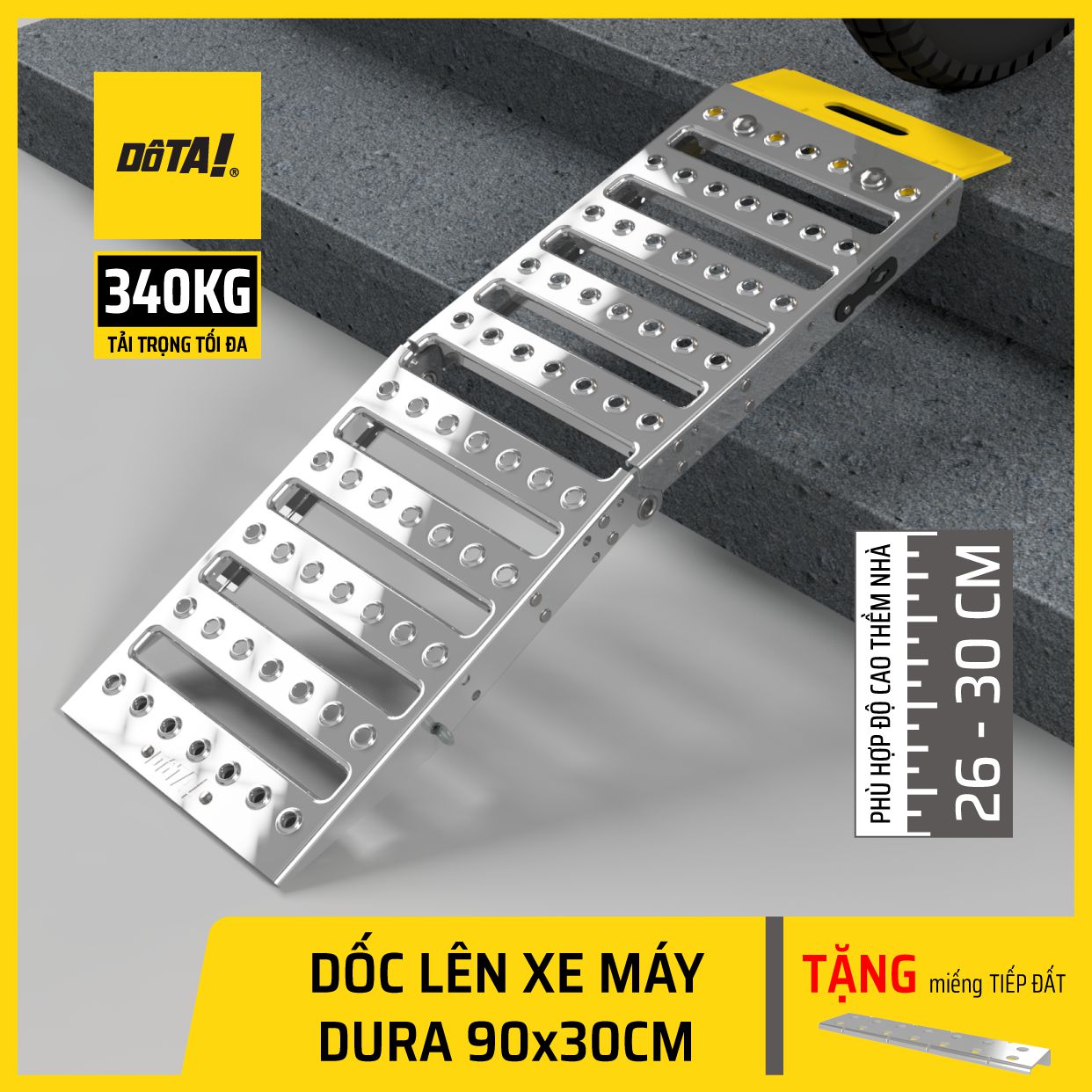 Dốc Lên Xe Máy (Cầu Dắt Xe Máy) DÔTA DURA 90x30CM (Tặng miếng Tiếp đất)