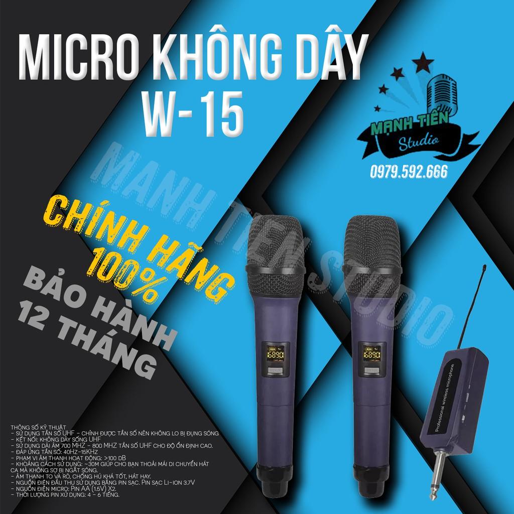 Bộ 2 micro karaoke không dây w15 - hát karaoke gia đình, độ thu giọng chuẩn, âm thanh vượt trội