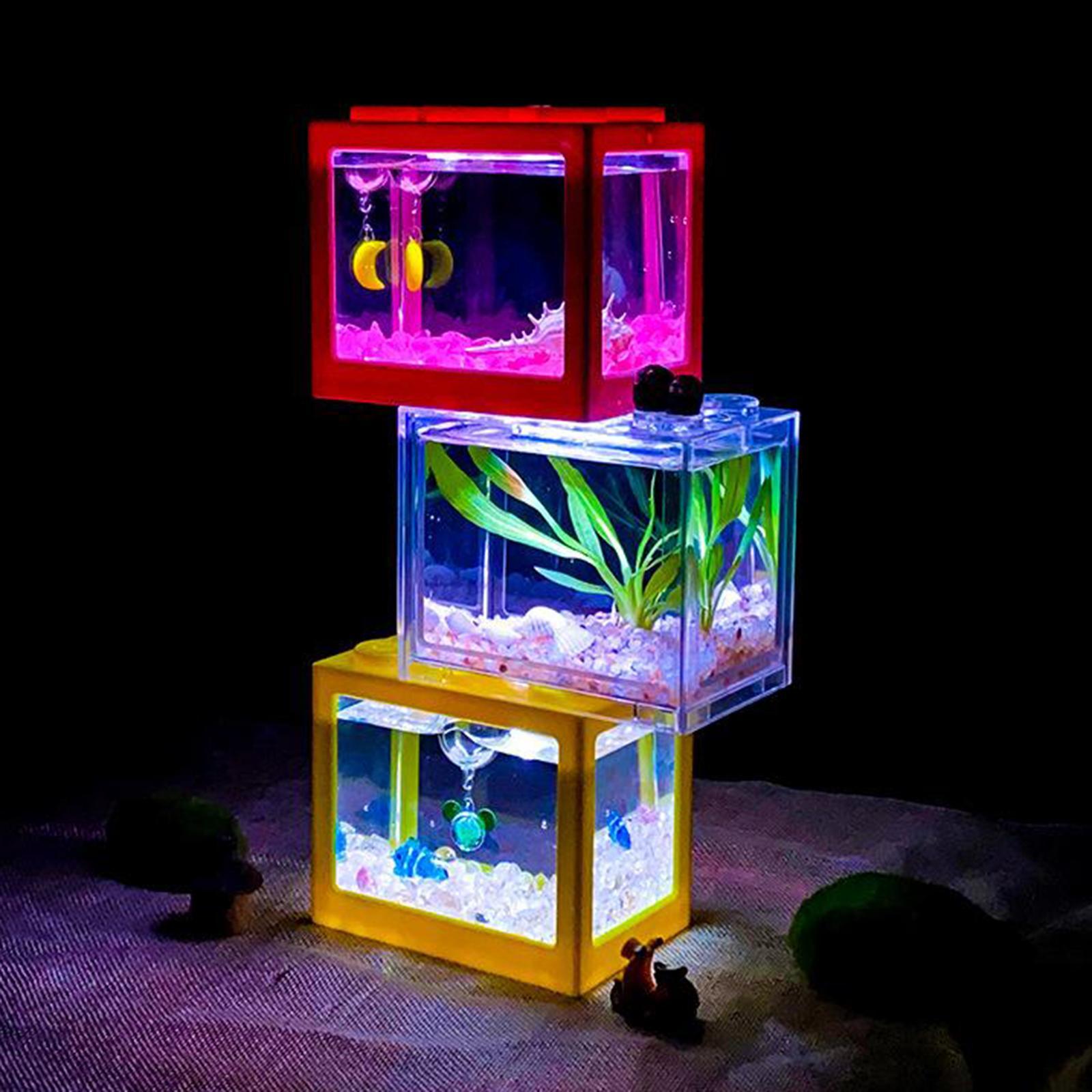 2X Mini Fish Tank LED Light Clear Ornament Aquarium Office Desktop Decor Blue