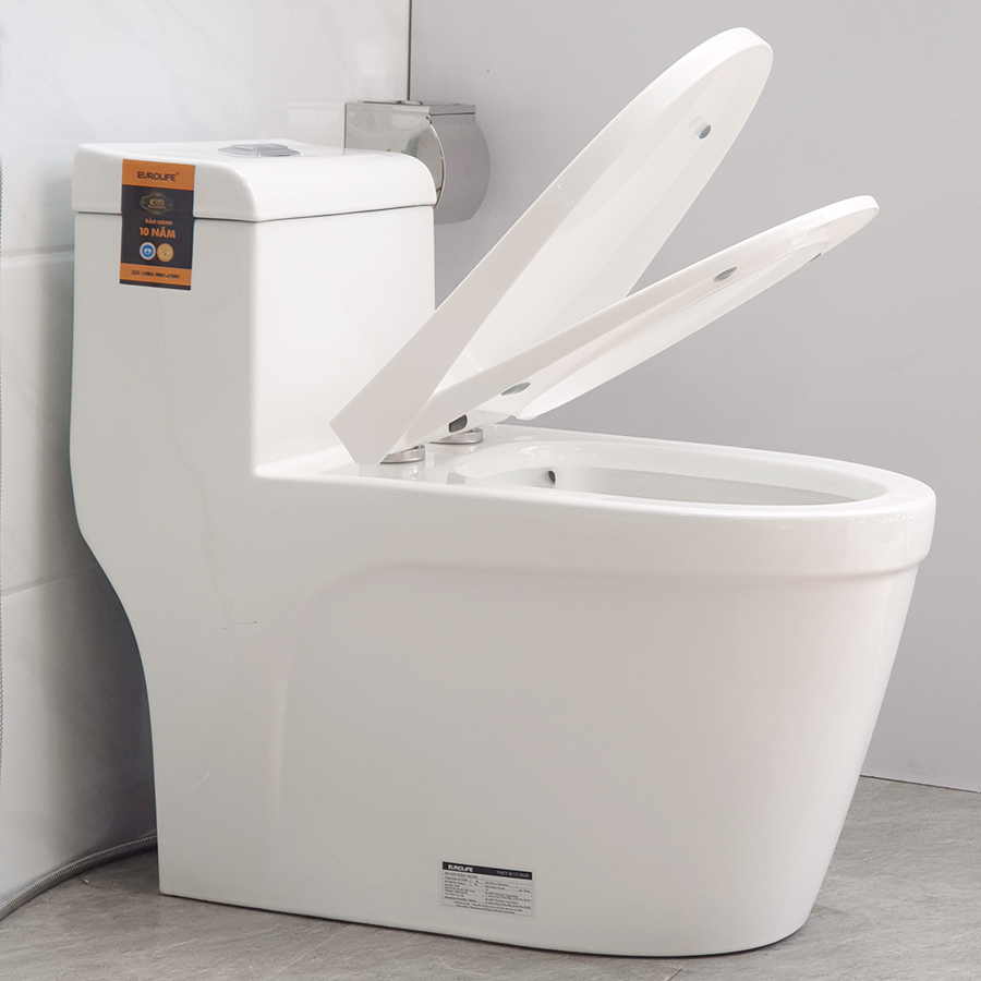 Bồn cầu 1 khối men Nano tuyết bóng sáng, nắp đóng siêu êm, 2 chế độ xả Eurolife EL-BC216