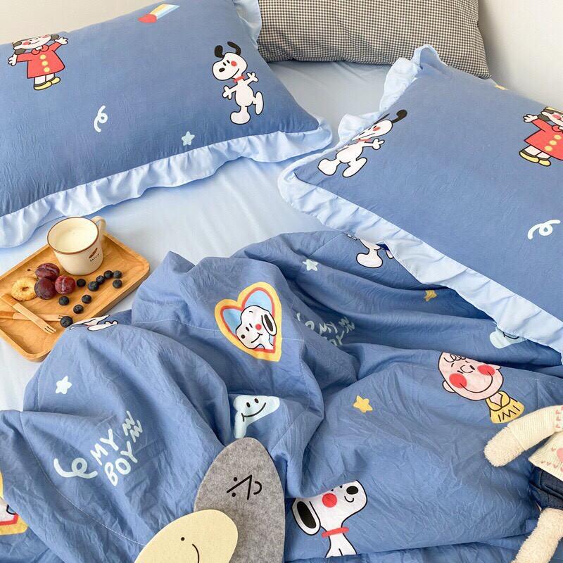Bộ chăn ga Cotton Đũi 100% Phối Bèo Siêu Mềm Mịn Mát- Hàng nhập khẩu