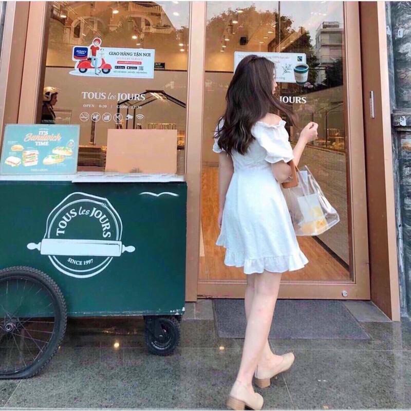 Đầm Trắng Trễ Vai Dịu Dàng Siêu KuTe