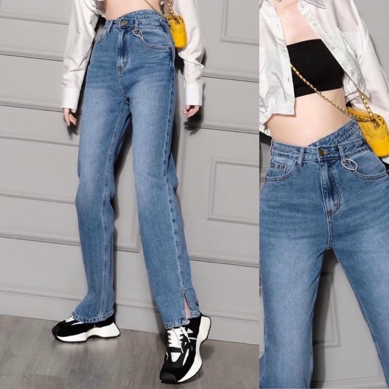 Quần Jean Nữ Ống Đứng Xẻ Gấu siêu kool chất cotton màu xinh lạ mắt phom tôn dáng
