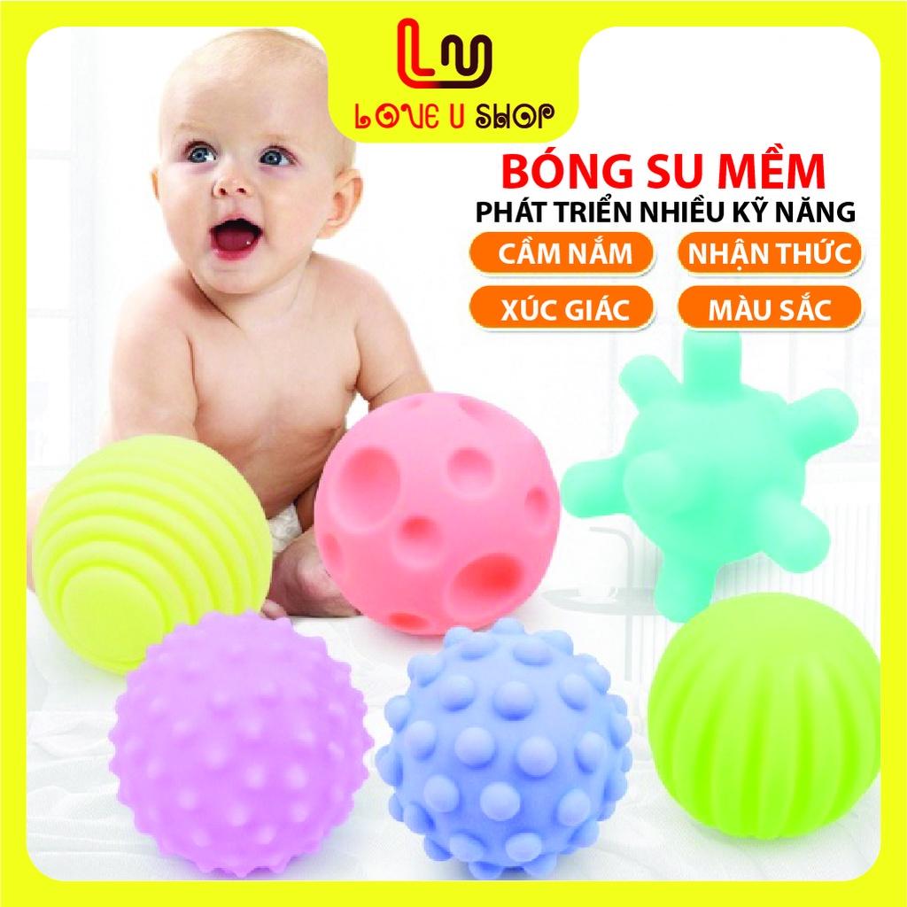 Đồ chơi giáo dục cho bé 1 tuổi trở lên, bộ 6 bóng su mềm.