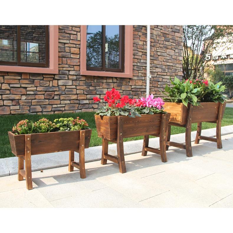 Chậu trồng cây chữ nhật có chân đỡ bằng gỗ thông dày dặn size 60cm trồng lan, trồng hoa cây cảnh ban công sân vườn