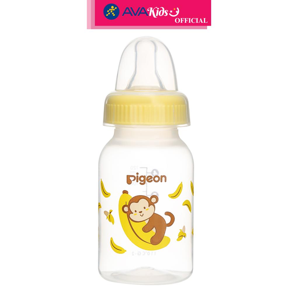 Bình sữa nhựa PP Pigeon cổ hẹp 120 ml - Hình khỉ (từ 4.5 tháng) - Hàng Chính Hãng