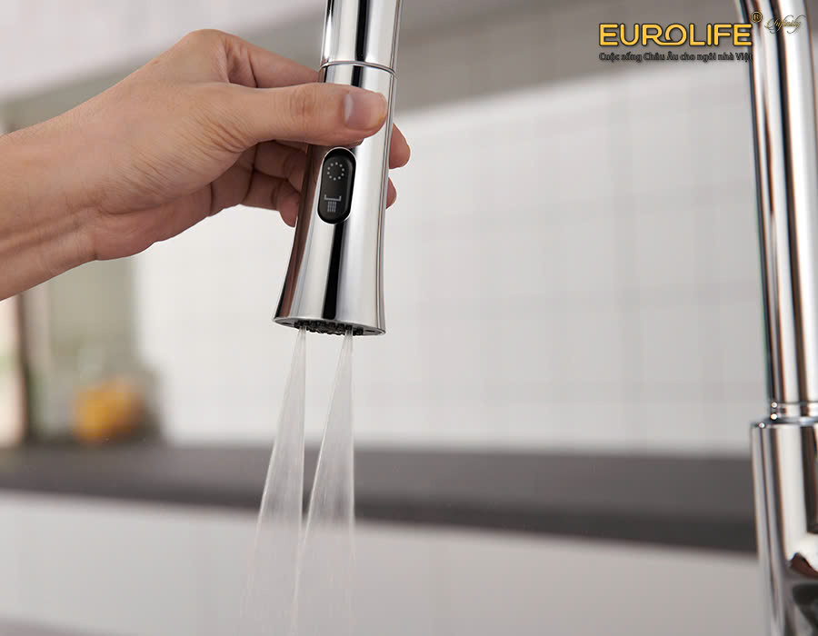 Vòi rửa chén nóng lạnh dây kéo, 4 chức năng sử dụng Eurolife EL-IK (3 màu)