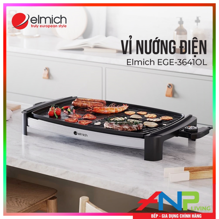 Vỉ Nướng Điện Elmich EGE-3641 (Công suất 1800W, Điều Chỉnh Nhiệt 5 Cấp Độ) - Hàng Chính Hãng