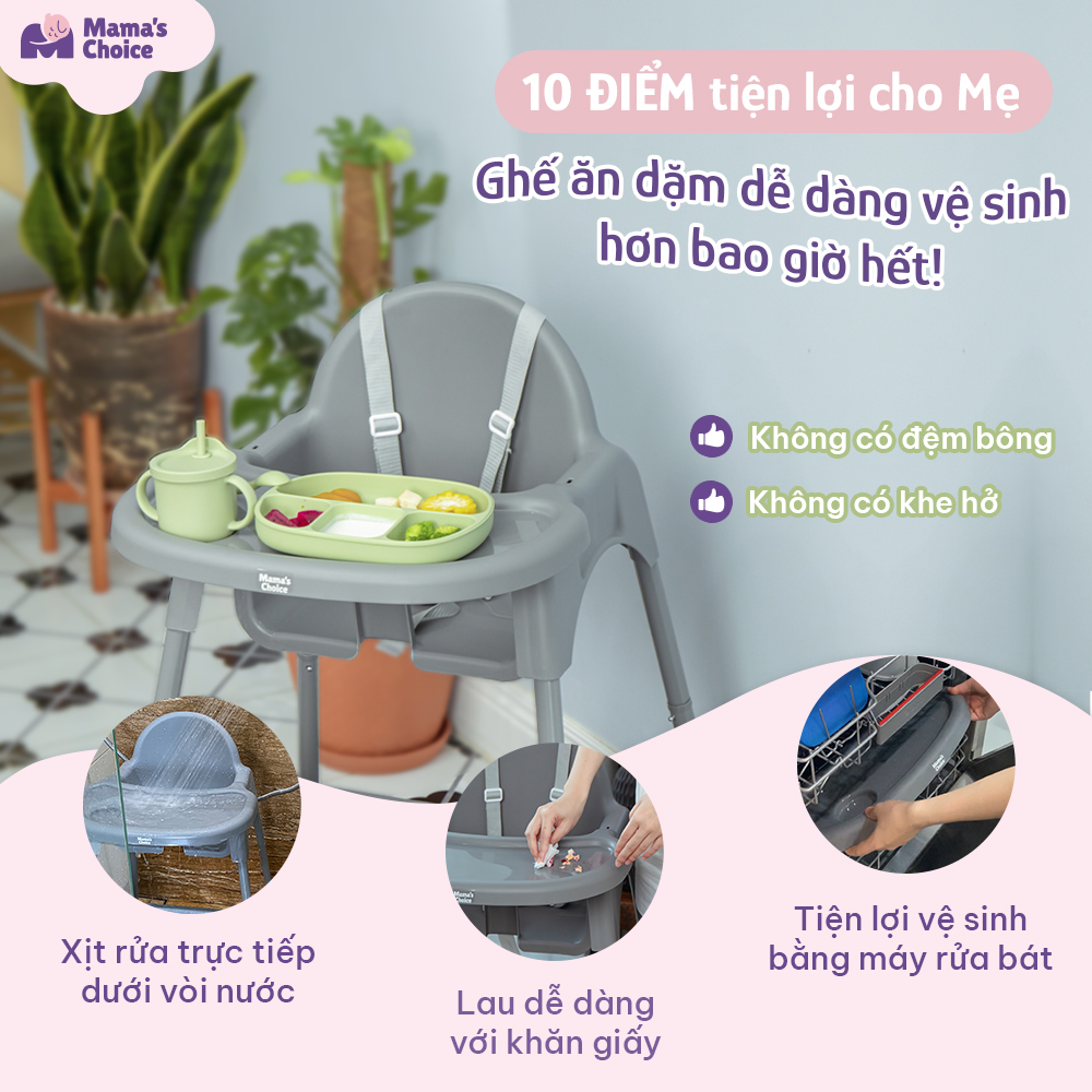 Ghế Ăn Dặm Mama's Choice, Ghế Cho Bé Tập Ăn Dặm, Kiểu Dáng Chắc Chắn Dễ Tháo Lắp và Vệ Sinh [Sản Phẩm Mới Tặng Gặm Nướu]