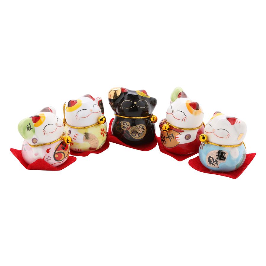 Bộ tượng ngũ mèo thần tài mini - Hàng chính hãng
