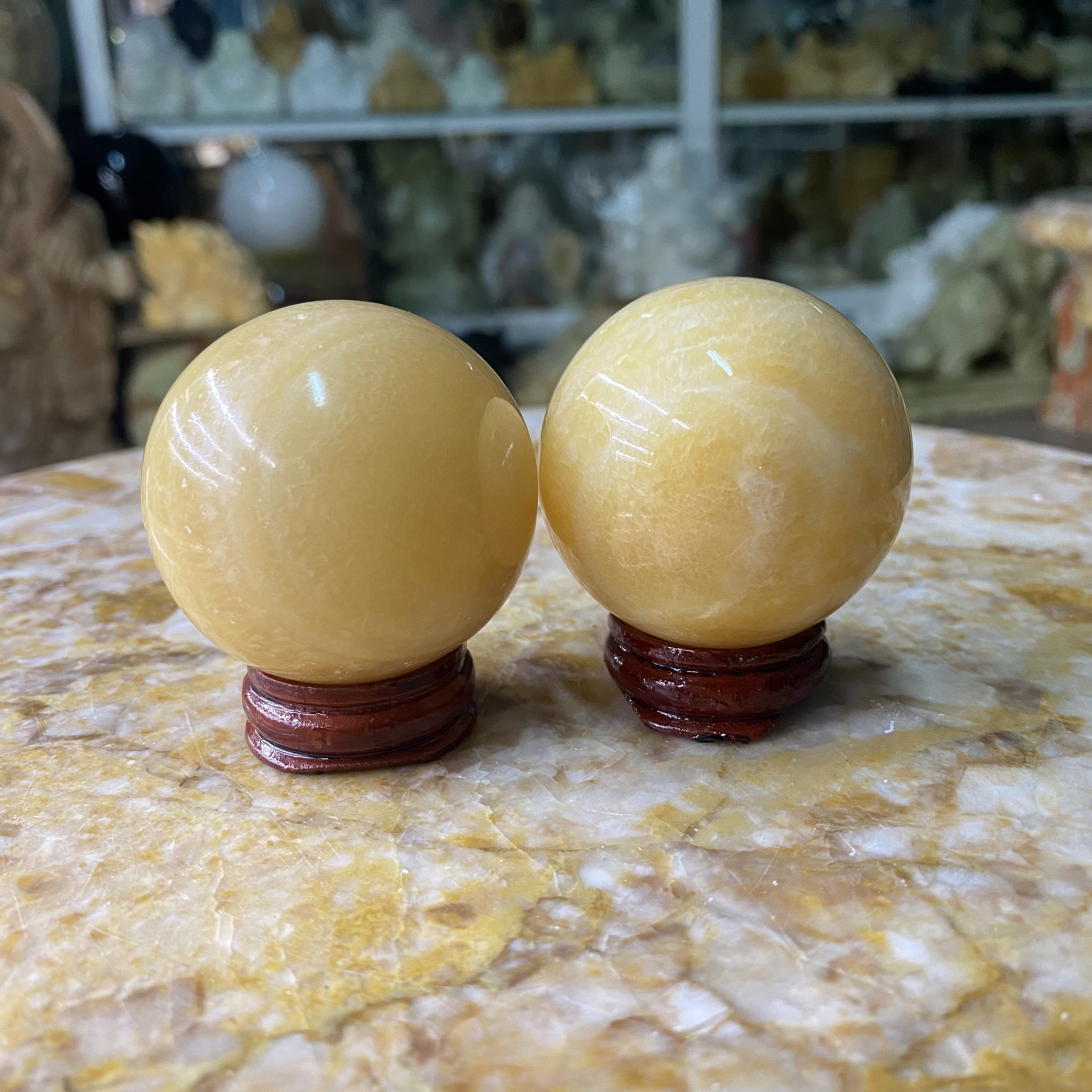 Cặp Bi Cầu Phong Thuỷ Đá Ngọc Hoàng Long - đường kính 4cm