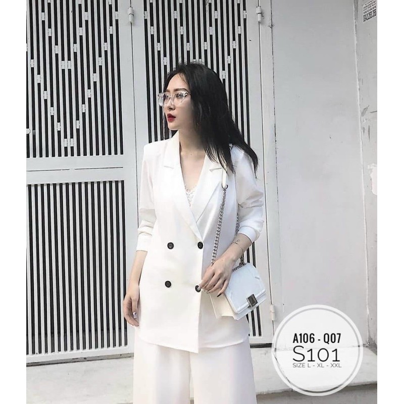 Sét áo vest tay dài 4 nút phối quần ống suông Cao Cấp