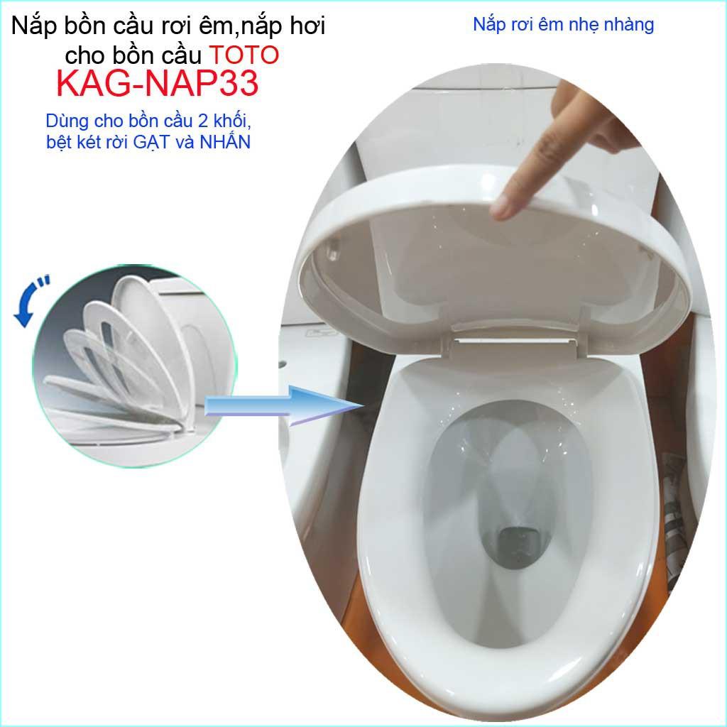 Nắp cho bàn cầu Toto KAG-NAP33 rơi êm, nắp hơi bồn cầu 2 khối, nắp đậy bồn cầu nhựa trắng dày-sáng bóng