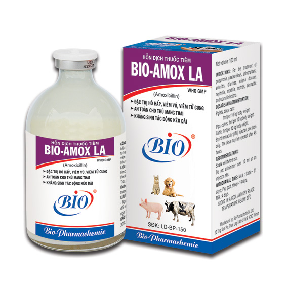 Hỗn dịch tiêm vô trùng BIO-AMOX LA chuyên bệnh hô hấp viêm vú, viêm tử cung, an toàn cho thú mang thai