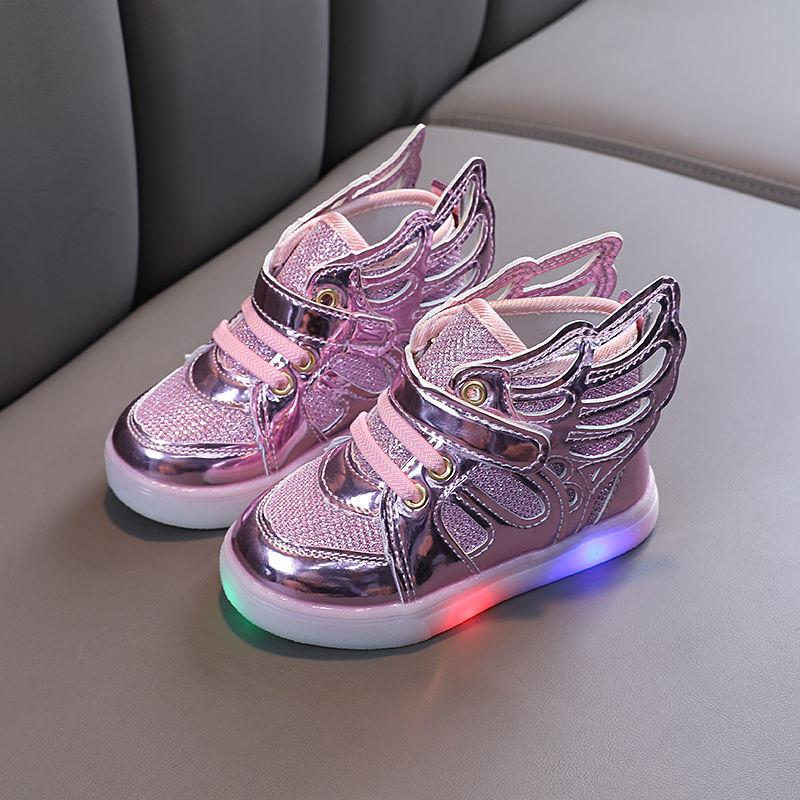 Giày trẻ em có cánh LED Sneakers Sneakers Cô gái trẻ mới biết đi Giày Skateboard Flat Skateboard giày trẻ em giày bình thường Color: Gold Shoe Size: 26