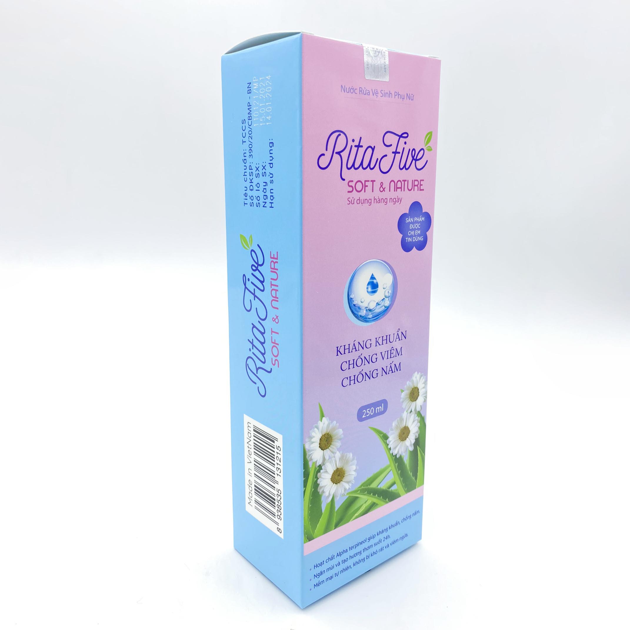 Dung Dịch Vệ Sinh Phụ Nữ Ritafive (250ml) - Mềm mại tự nhiên, ngăn ngừa viêm nhiễm, kháng khuẩn, chống nấm, ngăn mùi giúp bạn tự tin trọn 24h