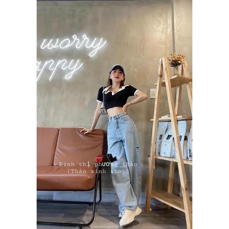 Quần baggy jeans ống rộng quần chất jeans có giãn -T