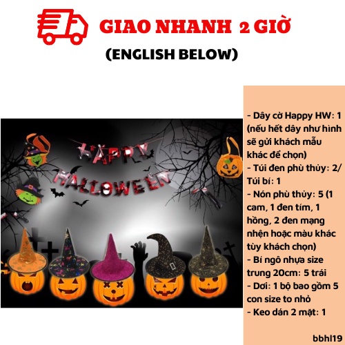 Bộ phụ kiện trang trí Halloween nhiều màu bbhl19