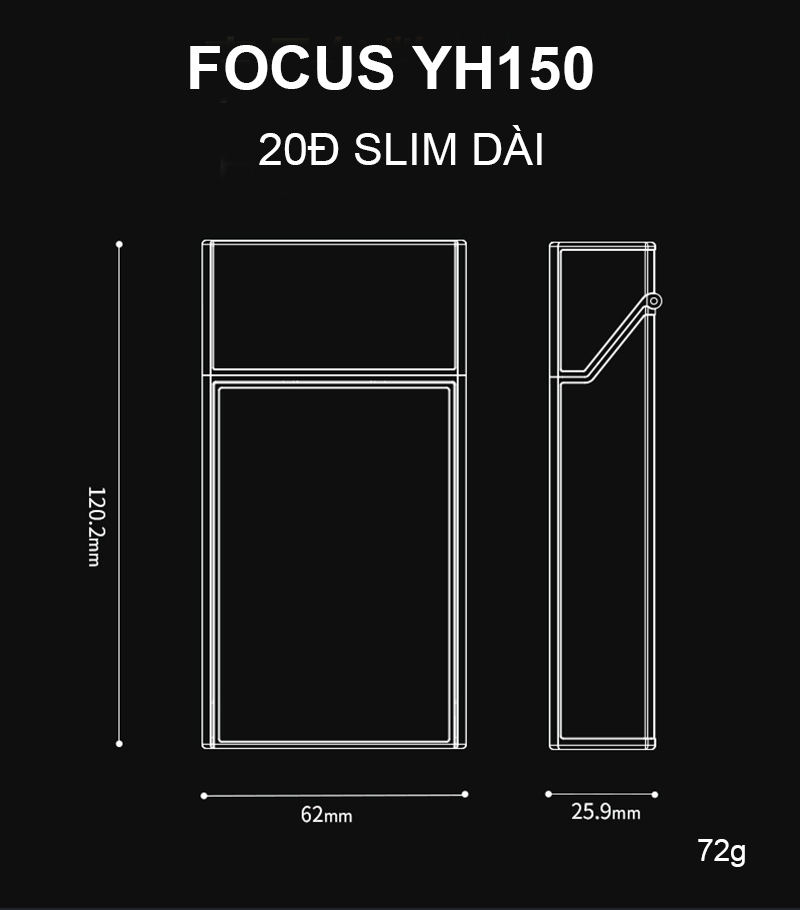 Bật Lửa Điện Kiêm Hộp Đựng Thuốc 20 Điếu Slim Dài Focus YH150 – Sạc Điện