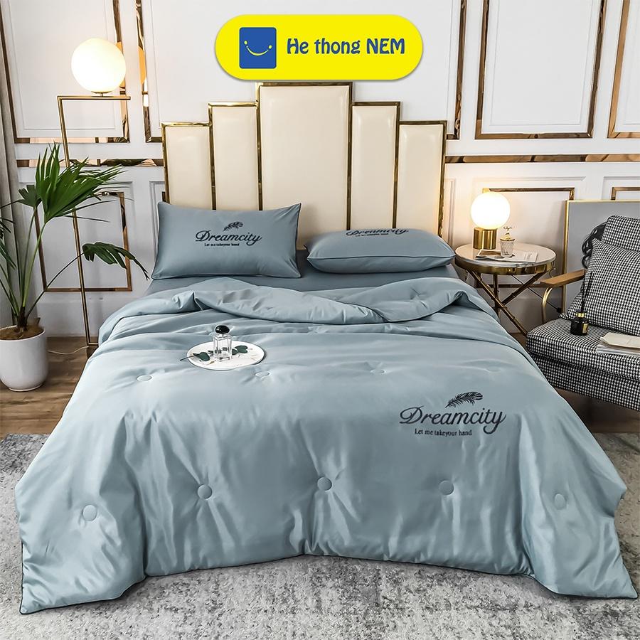 Ga Trải Giường 5 Món Phi Lụa Cotton SERENA Cao Cấp Dream City Vỏ Chăn Grap Drap Trải Phủ Bọc Giường Kèm Gối
