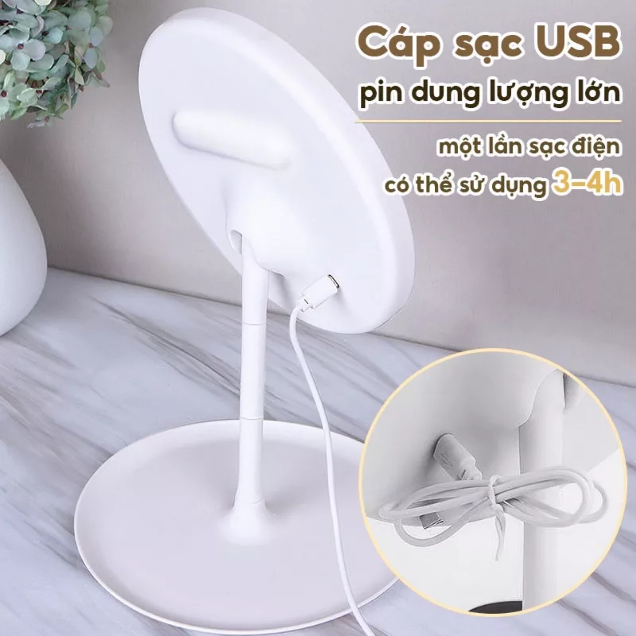 Gương trang điểm thiết kế đèn Led 3 chế độ sáng