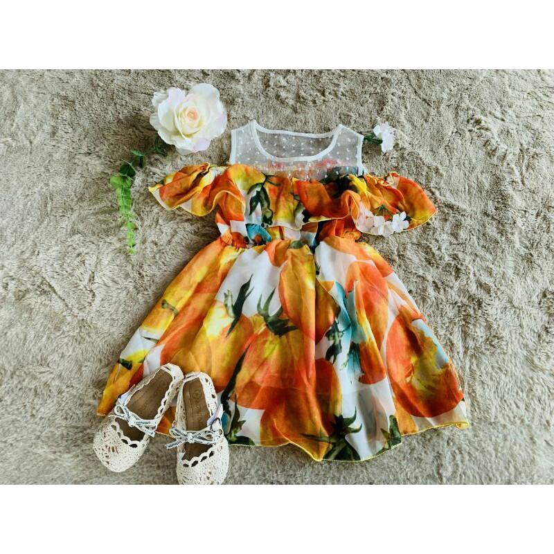Váy lụa họa tiết cà chua V06